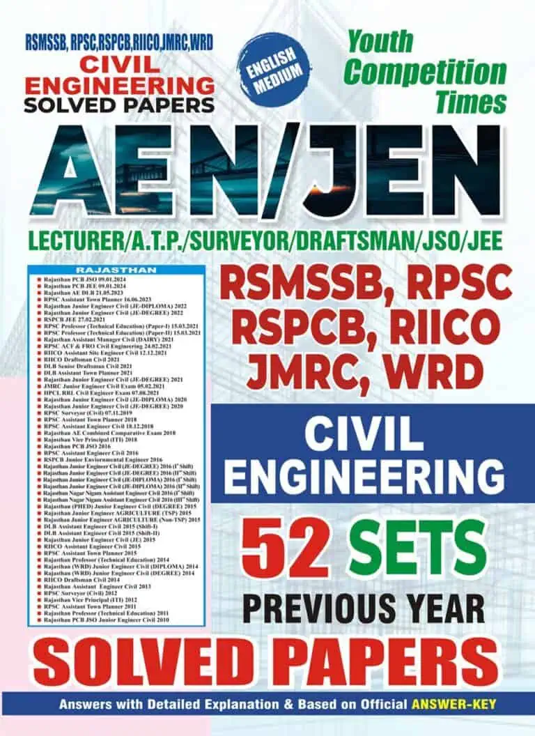 Rajasthan Civil Engineering Solved Papers - 52 Sets [English Medium]